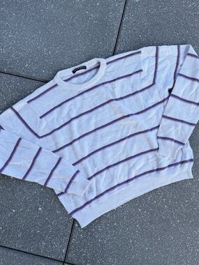 Brandy Melville Purple Striped Sweater One Size Cropped Cozy Knit
